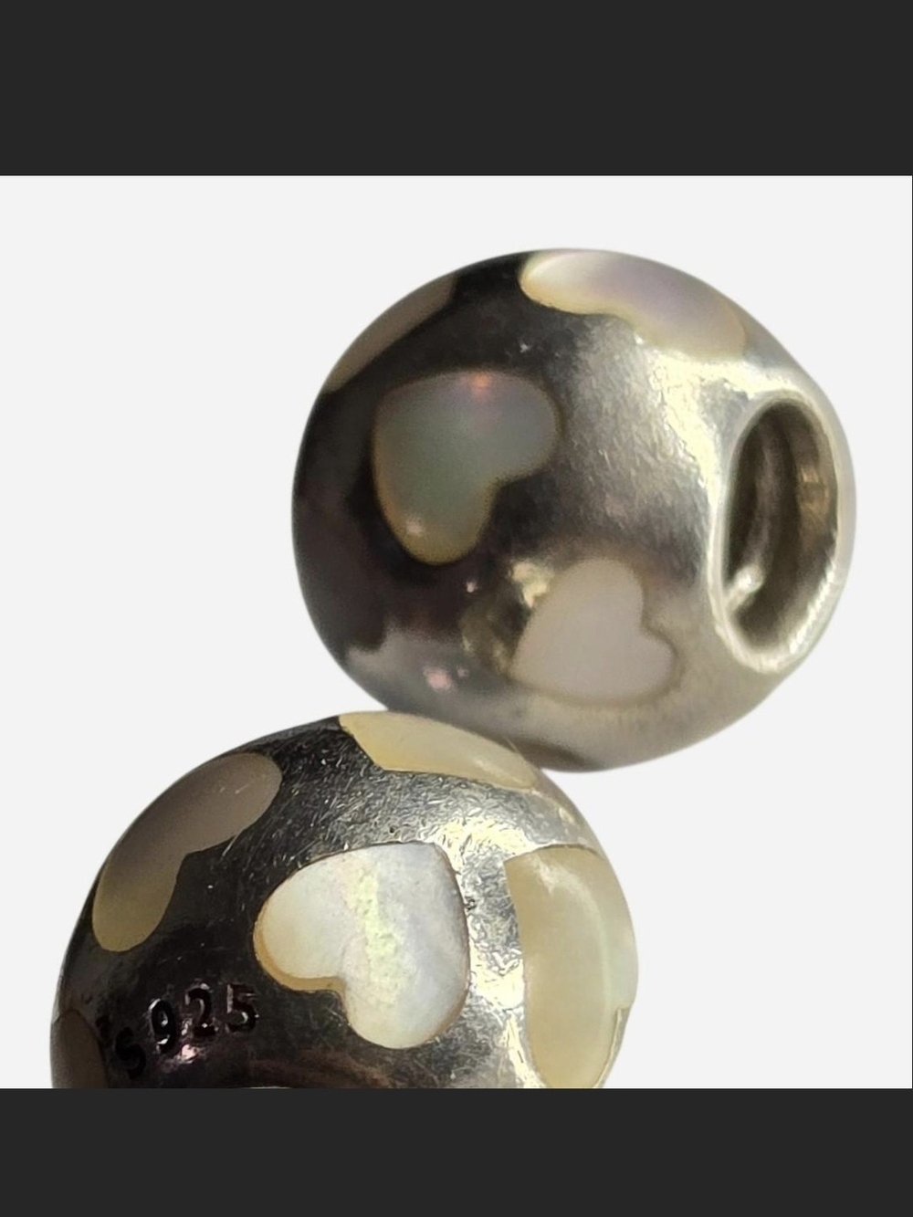 Pandora Sterling Silver Spacer Heart Bead with Mother of Pearl Inlay